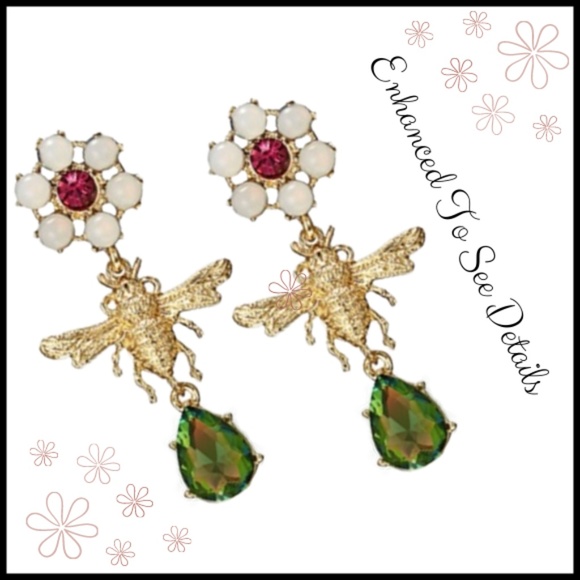 Fashion Jewelry Bee Flower Dangling Tassel Earrings Gold Color Alloy - Picture 5 of 7